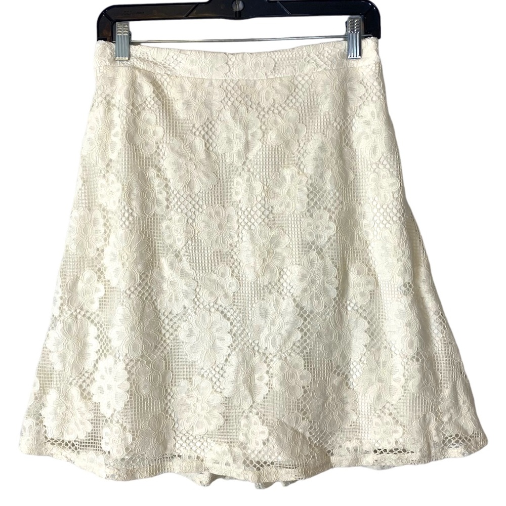 Luna Moon Cream Floral Lace Swing Skirt Size M